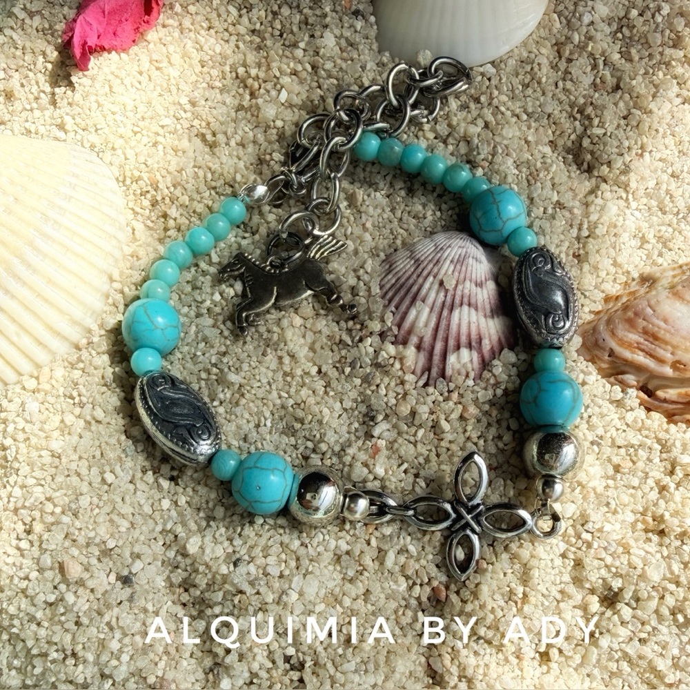 💙 Turquoise Bracelet Silver cross + DAINTY